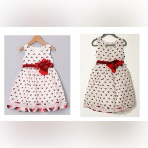 Rose Kelly Elegant Heart Patterned Girls Dress - Red and White Lined Party